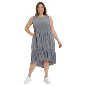 NWT Suite 7 Sleeveless tiered A-Line Dress Navy & White Plus Size